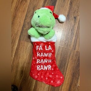 Red and Green Dinosaur Christmas Stocking